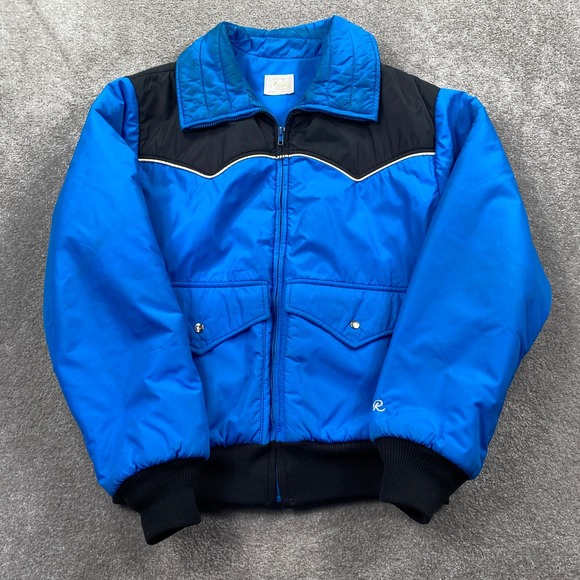Roffe Other - Roffe Ski Jacket Mens L Blue Black Western Yoke Puffer VTG Made in USA